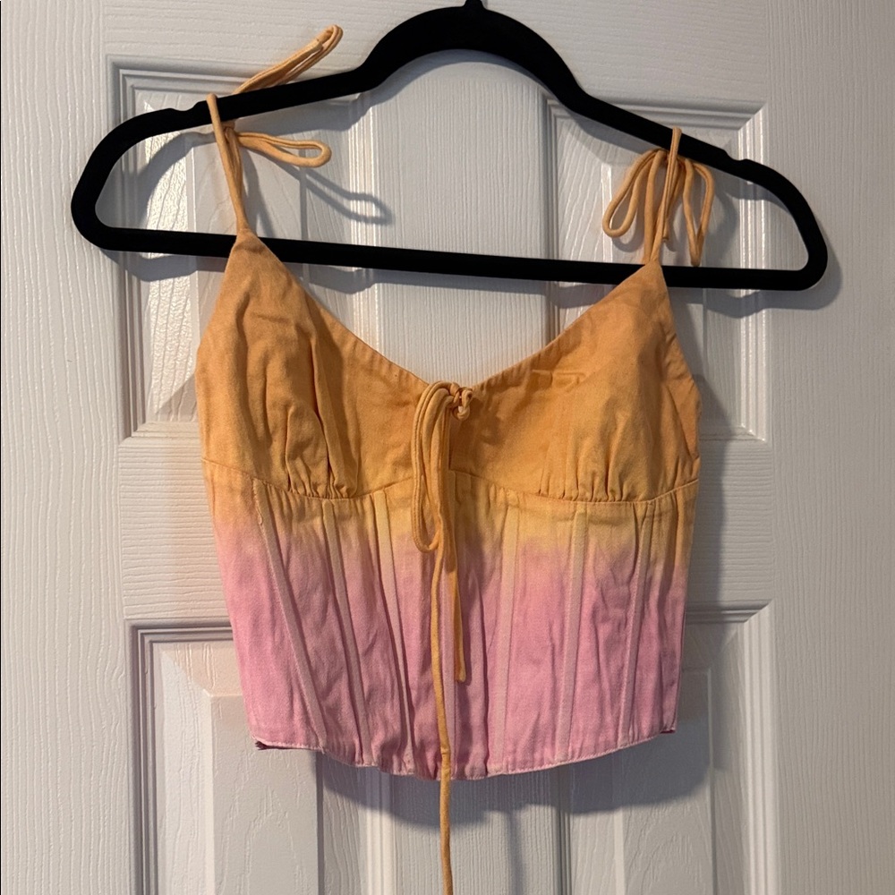 White fox top Gradient Pink and Orange bustier tank small